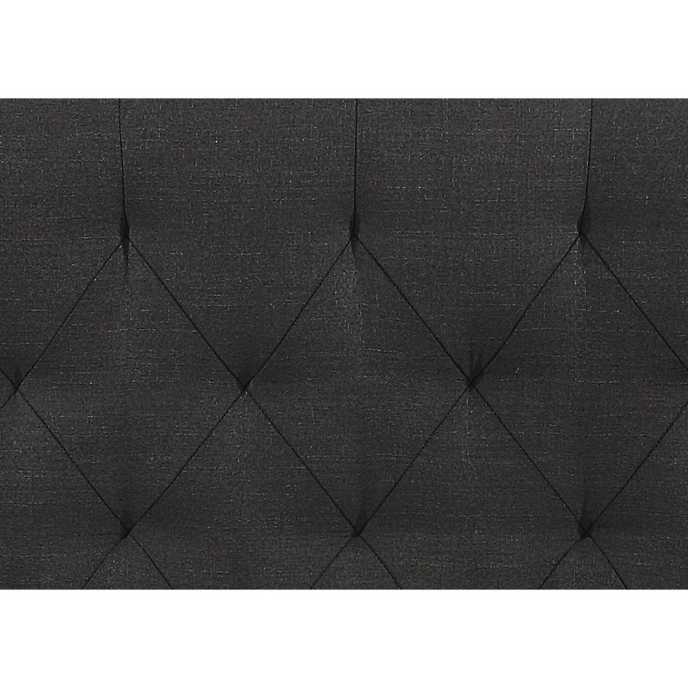 Dane Full Size Bed, Fully Upholstered, Tufted Curved Headboard, Dark Gray - BM300906