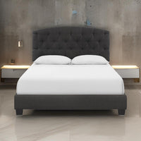 Dane Full Size Bed, Fully Upholstered, Tufted Curved Headboard, Dark Gray - BM300906