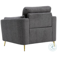 Jace 35 Inch Accent Chair, Dark Gray Polyester, Gold Metal Legs, Pillow Back - BM300917