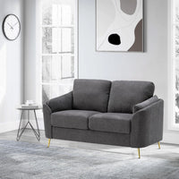 Jace 60 Inch Loveseat, Dark Gray Polyester, Gold Metal Legs, Pillow Back - BM300918