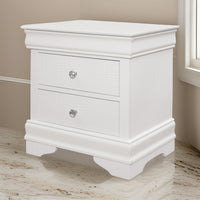 Teich 24 Inch Wood Nightstand, 2 Drawers, Textured Panels, Crisp White - BM300959