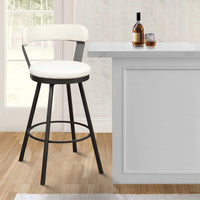 31 Inch Swivel Bar Stool, White Faux Leather, Dark Gray, Metal, Set of 2 - BM300985