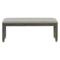 Rome 48 Inch Bench, Gray Textured Fabric, Padded Seat, Antique Gray Wood - BM300989