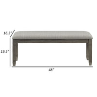 Rome 48 Inch Bench, Gray Textured Fabric, Padded Seat, Antique Gray Wood - BM300989