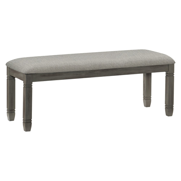 Rome 48 Inch Bench, Gray Textured Fabric, Padded Seat, Antique Gray Wood - BM300989