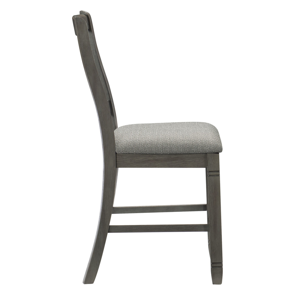 Rome 25 Inch Counter Height Chair, Fabric Seat, Antique Gray Wood, Set of 2 - BM300990