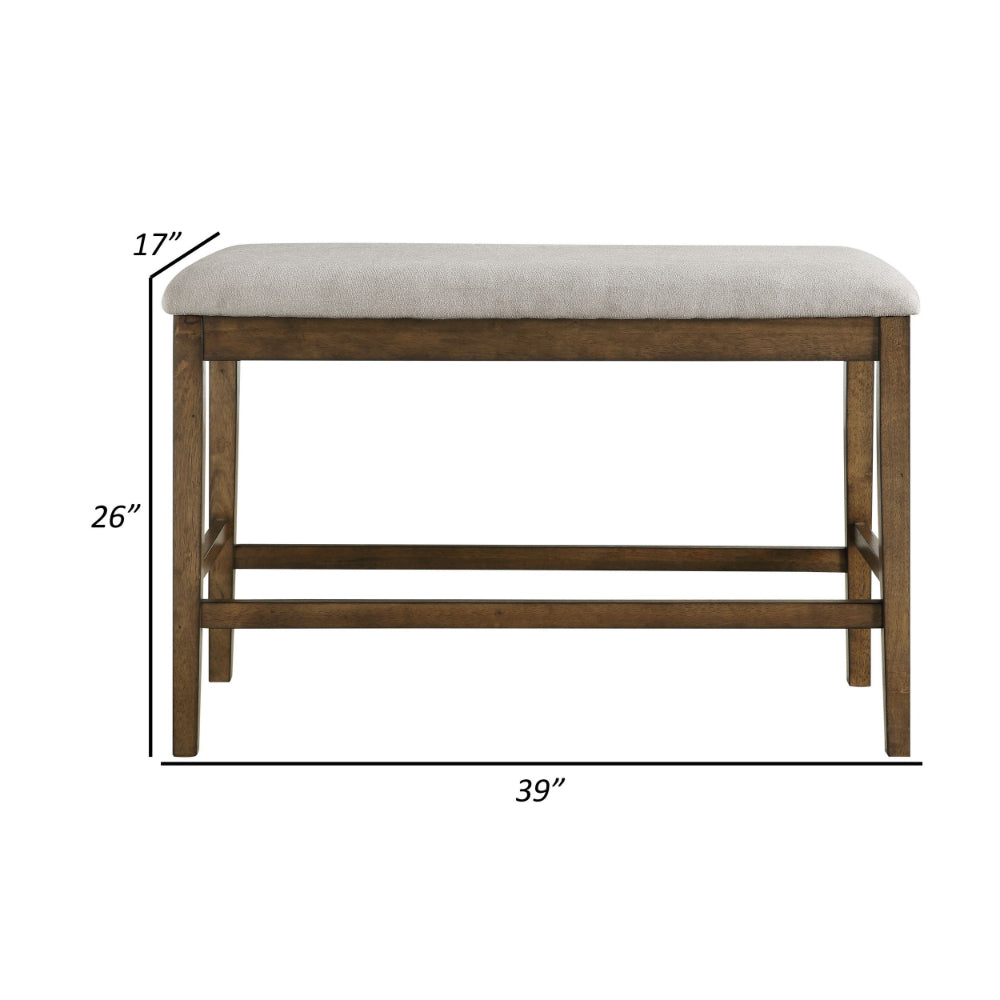 Carl 39 Inch Two Tone Counter Bench, Gray Fabric Seat, Light Oak Wood - BM301005