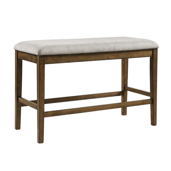 Carl 39 Inch Two Tone Counter Bench, Gray Fabric Seat, Light Oak Wood - BM301005