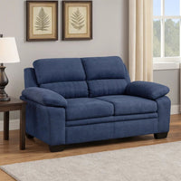 Hugh 58 Inch Loveseat, Blue Fabric, Pillow Armrests, Channel Tufted Back - BM301136