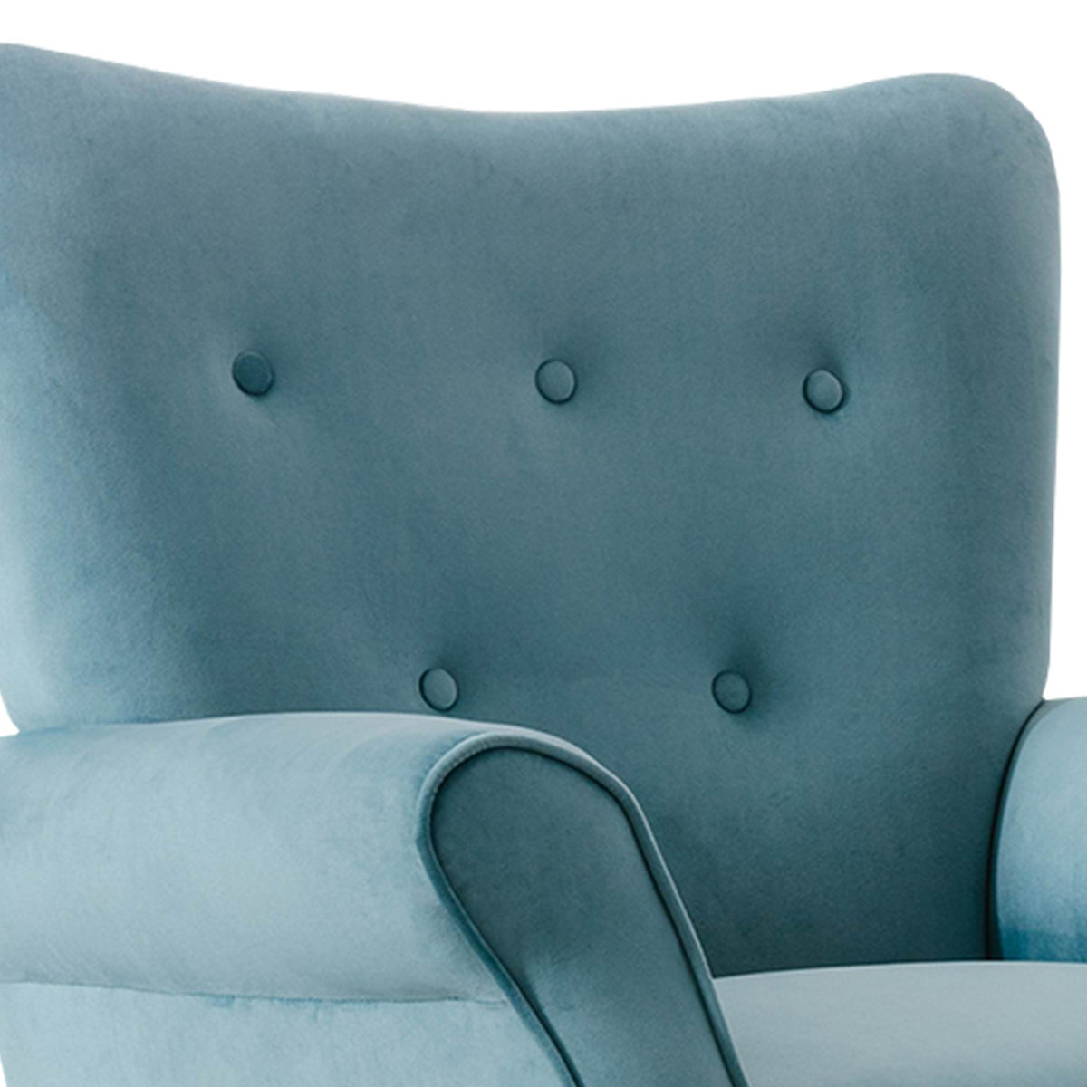 Cilic 32 Inch Accent Chair, Button Tufted Back, Rolled Arms, Blue Fabric - BM301175