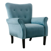 Cilic 32 Inch Accent Chair, Button Tufted Back, Rolled Arms, Blue Fabric - BM301175