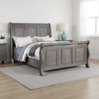Demi Queen Size Bed, Sleigh Headboard, Tri Panel Molding, Oak Gray Wood - BM301327