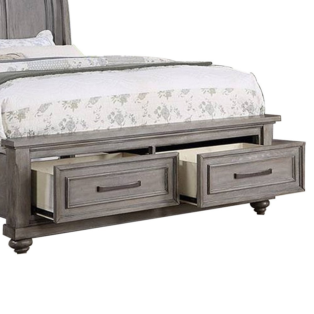 Demi California King Bed, Sleigh Headboard, Storage Drawers, Oak Gray Wood - BM301328
