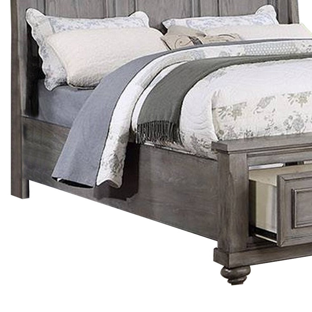 Demi California King Bed, Sleigh Headboard, Storage Drawers, Oak Gray Wood - BM301328