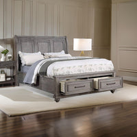 Demi California King Bed, Sleigh Headboard, Storage Drawers, Oak Gray Wood - BM301328