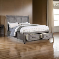 Demi King Size Bed, Sleigh Headboard, 2 Storage Drawers, Oak Gray Wood - BM301329