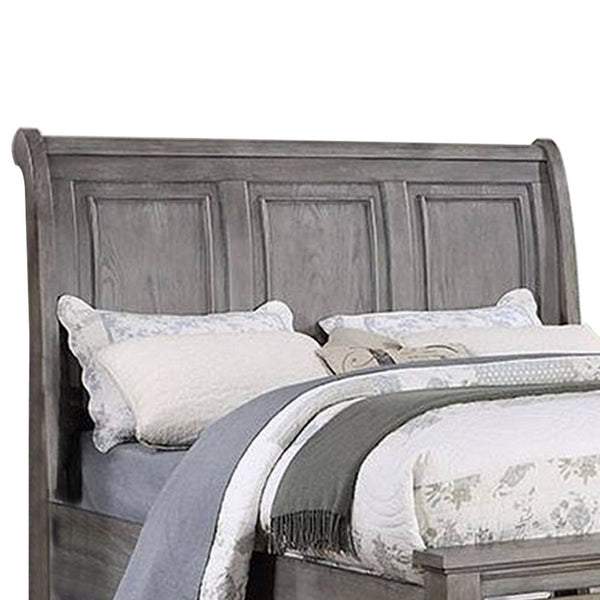 Demi Queen Size Bed, Sleigh Headboard, 2 Storage Drawers, Oak Gray Wood - BM301330