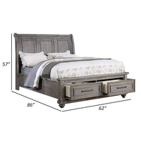 Demi Queen Size Bed, Sleigh Headboard, 2 Storage Drawers, Oak Gray Wood - BM301330