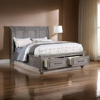 Demi Queen Size Bed, Sleigh Headboard, 2 Storage Drawers, Oak Gray Wood - BM301330