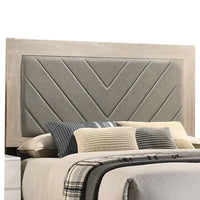 Cato Upholstered King Size Bed, Chevron Tufted Gray Headboard, Cream Finish - BM301358