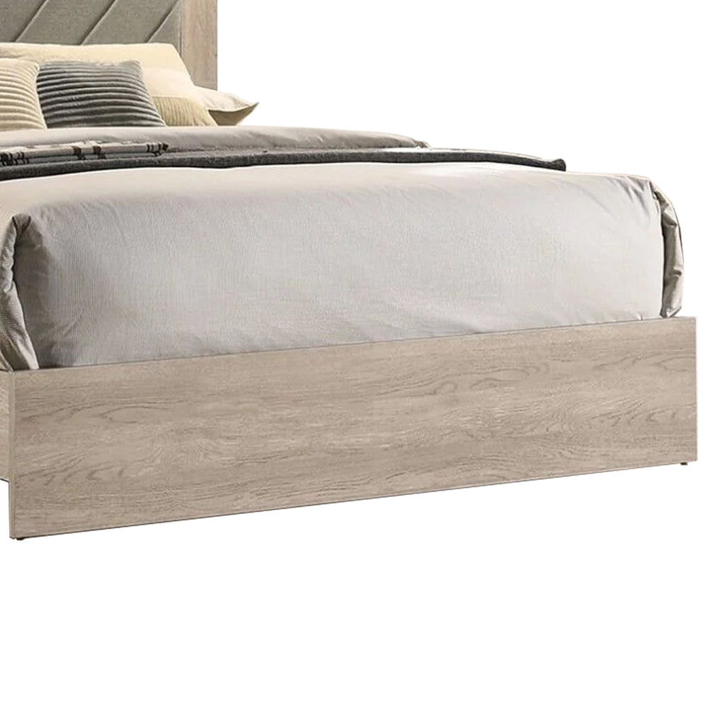 Cato Upholstered King Size Bed, Chevron Tufted Gray Headboard, Cream Finish - BM301358