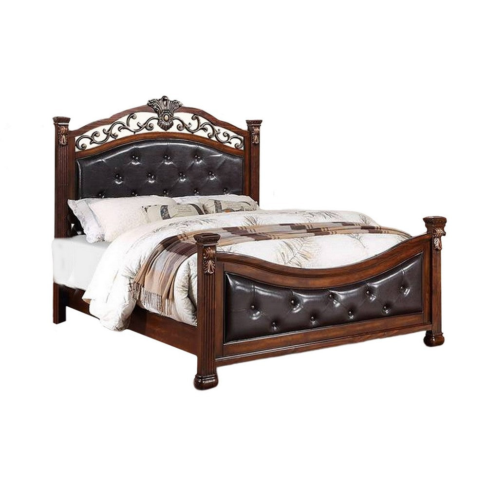 Jax Traditional Queen Size Bed, Tufted Upholstered Headboard, Cherry Brown - BM301371