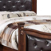 Jax Traditional Queen Size Bed, Tufted Upholstered Headboard, Cherry Brown - BM301371