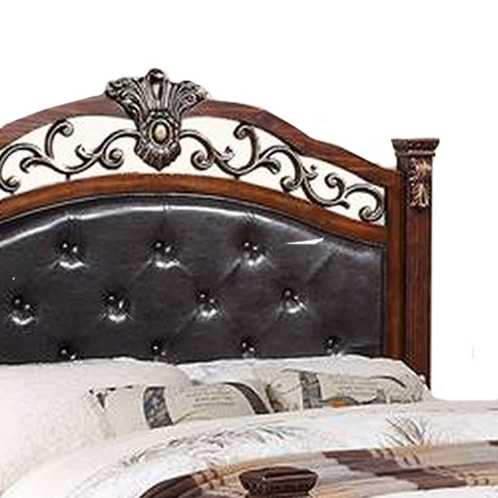 Jax Traditional Queen Size Bed, Tufted Upholstered Headboard, Cherry Brown - BM301371
