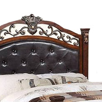 Jax Traditional Queen Size Bed, Tufted Upholstered Headboard, Cherry Brown - BM301371