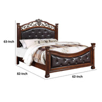 Jax Traditional Queen Size Bed, Tufted Upholstered Headboard, Cherry Brown - BM301371