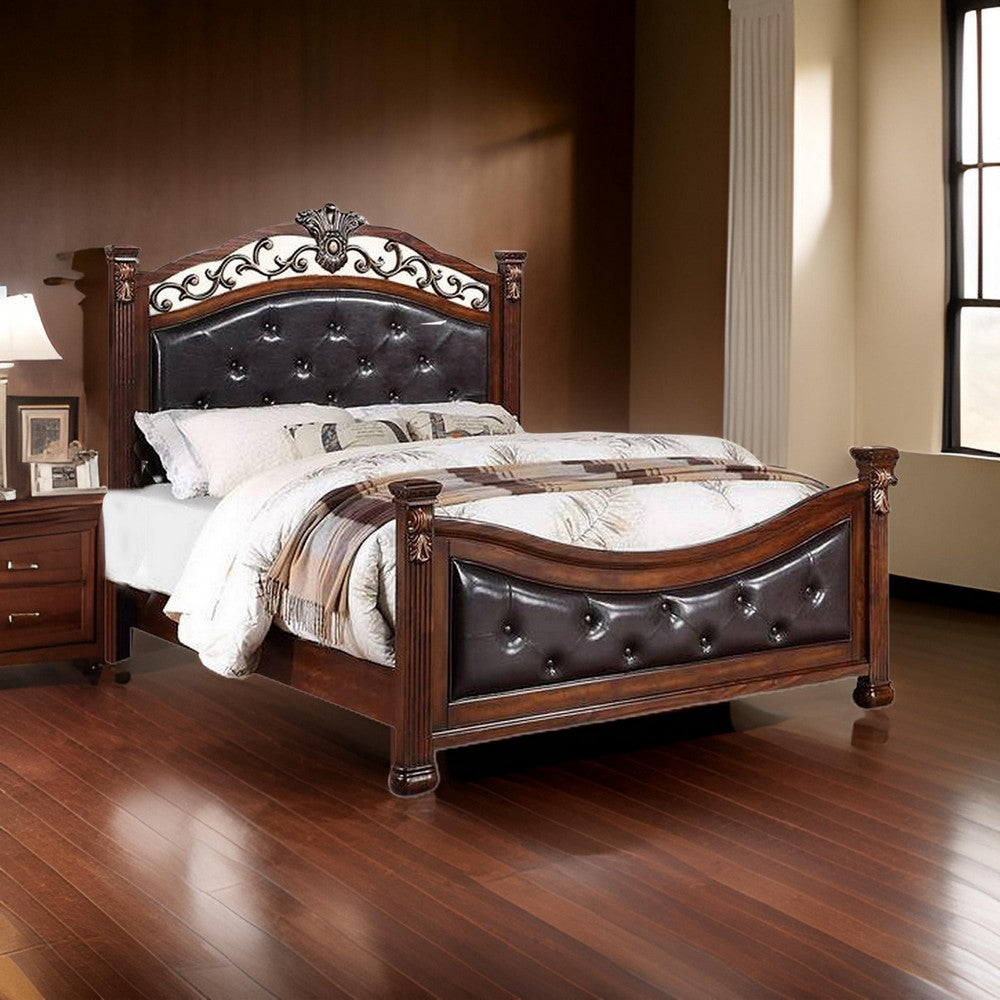 Jax Traditional Queen Size Bed, Tufted Upholstered Headboard, Cherry Brown - BM301371