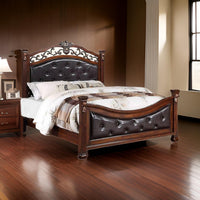 Jax Traditional Queen Size Bed, Tufted Upholstered Headboard, Cherry Brown - BM301371