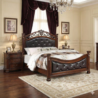 Jax Traditional Queen Size Bed, Tufted Upholstered Headboard, Cherry Brown - BM301371