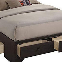 Queen Size Bed with 4 Storage Drawers, Bookcase Headboard, Walnut Brown - BM301375