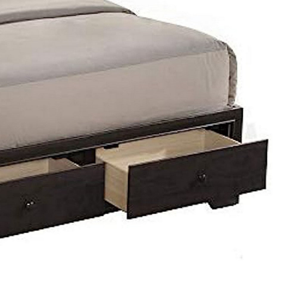 Queen Size Bed with 4 Storage Drawers, Bookcase Headboard, Walnut Brown - BM301375