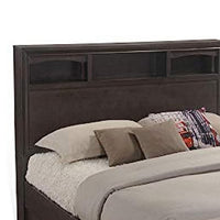 Queen Size Bed with 4 Storage Drawers, Bookcase Headboard, Walnut Brown - BM301375