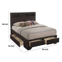 Queen Size Bed with 4 Storage Drawers, Bookcase Headboard, Walnut Brown - BM301375