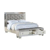 Reva Queen Bed, Storage Footboard, Silver Faux Leather Tufted Upholstery - BM301387