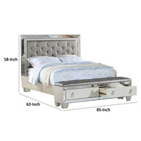 Reva Queen Bed, Storage Footboard, Silver Faux Leather Tufted Upholstery - BM301387