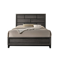 Mazie Queen Bed, Brick Style Headboard, Black Tapered Legs, Oak Gray Wood - BM301394