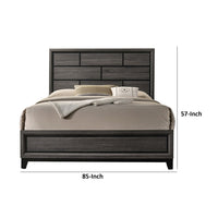Mazie Queen Bed, Brick Style Headboard, Black Tapered Legs, Oak Gray Wood - BM301394