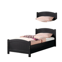 Shov Twin Size Trundle Bed, Arched Headboard, Vertical Accents, Black Wood - BM301415