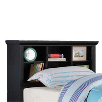 Toni Twin Size Trundle Bed with 6 Drawers, Bookcase Headboard, Black Wood - BM301417