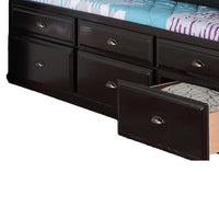 Toni Twin Size Trundle Bed with 6 Drawers, Bookcase Headboard, Black Wood - BM301417