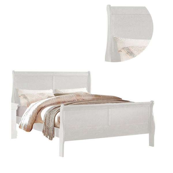 Nin King Size Sleigh Bed, Minimalist Style Headboard, Classic White Wood - BM301421