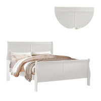 Nin King Size Sleigh Bed, Minimalist Style Headboard, Classic White Wood - BM301421