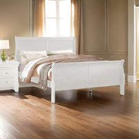 Nin King Size Sleigh Bed, Minimalist Style Headboard, Classic White Wood - BM301421