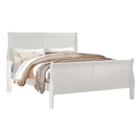 Nin Queen Size Sleigh Bed, Minimalist Style Headboard, Classic White Wood - BM301422