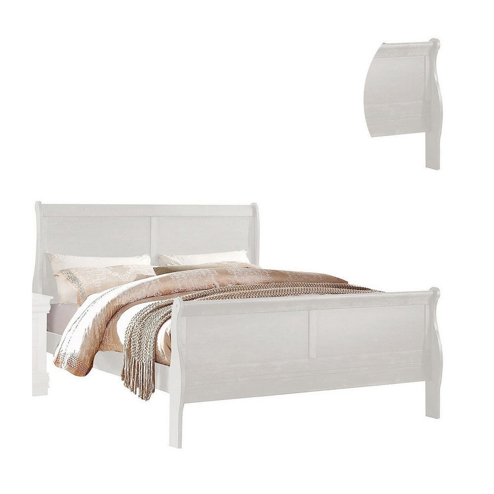 Nin Queen Size Sleigh Bed, Minimalist Style Headboard, Classic White Wood - BM301422