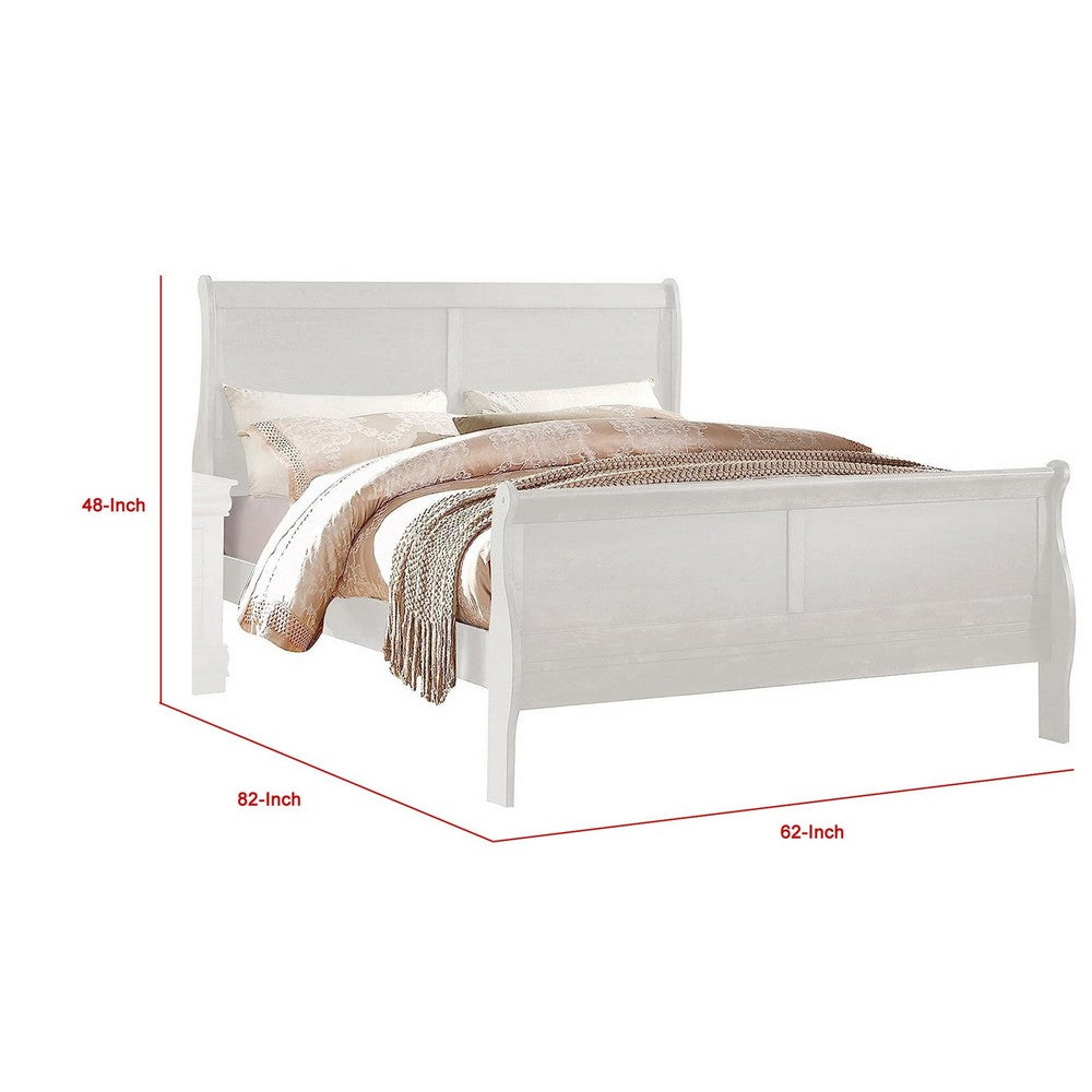 Nin Queen Size Sleigh Bed, Minimalist Style Headboard, Classic White Wood - BM301422